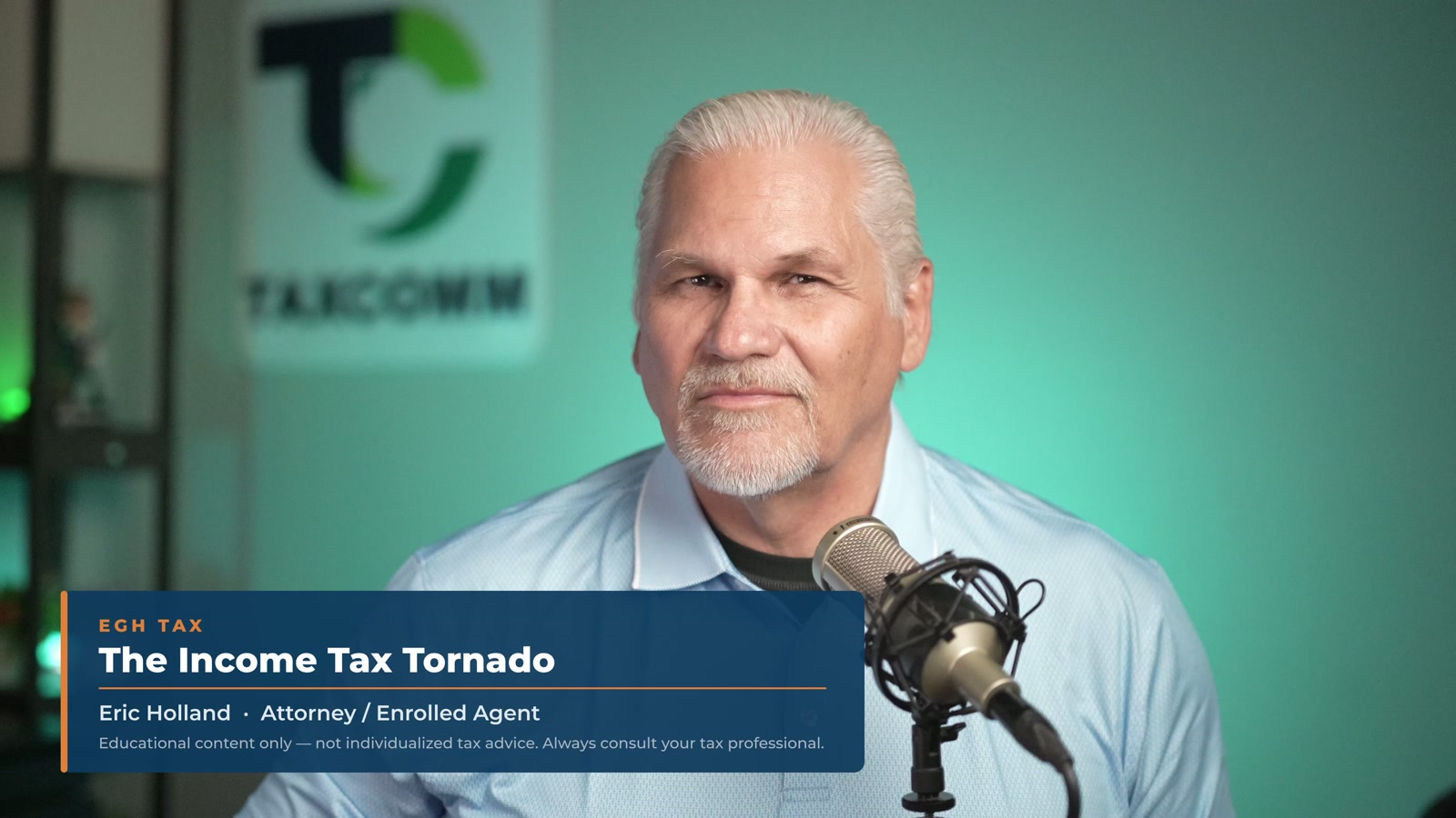 Eric G. Holland, Attorney & Enrolled Agent, on camera in the EGH Tax studio